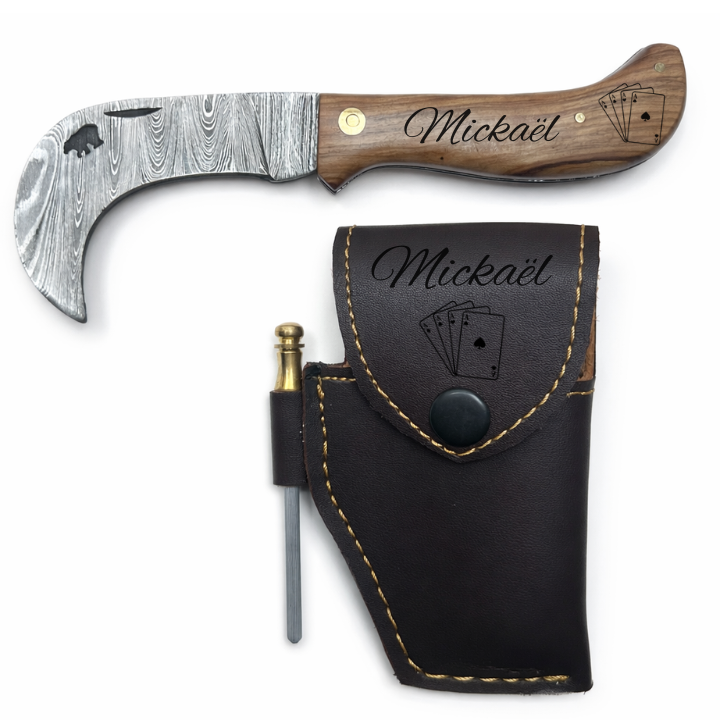 Serpette Gravure Personnalisée - Damas - Noyer.