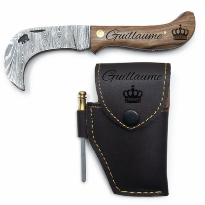 Serpette Gravure Personnalisée - Damas - Noyer.