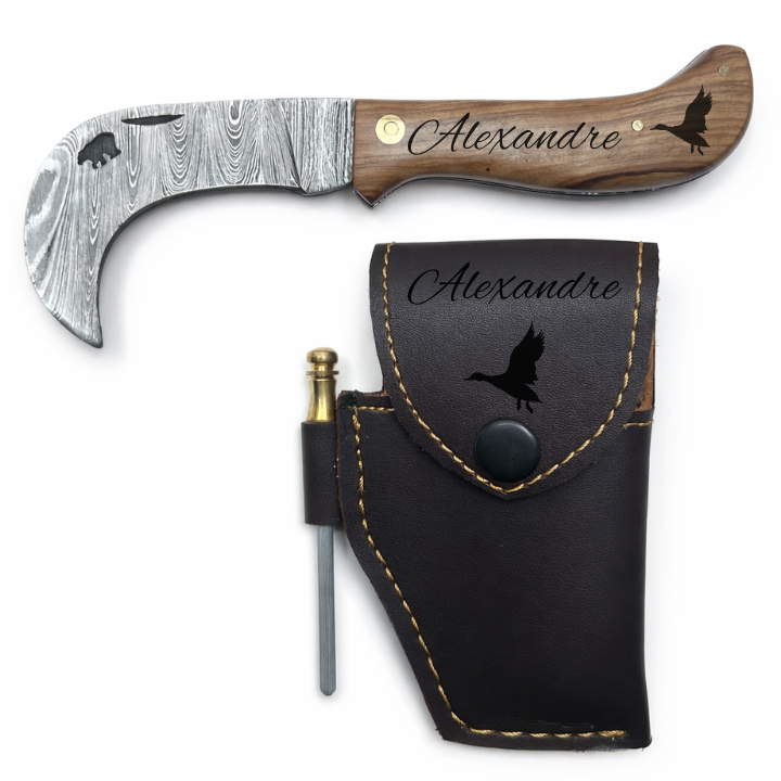 Serpette Gravure Personnalisée - Damas - Noyer.