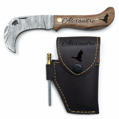 Serpette Gravure Personnalisée - Damas - Noyer.