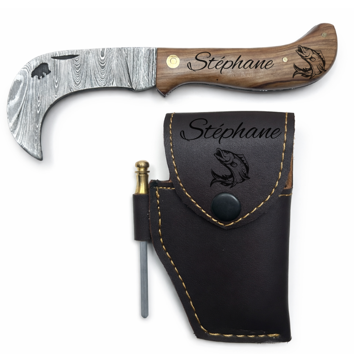 Serpette Gravure Personnalisée - Damas - Noyer.