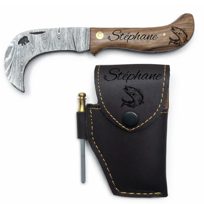 Serpette Gravure Personnalisée - Damas - Noyer.