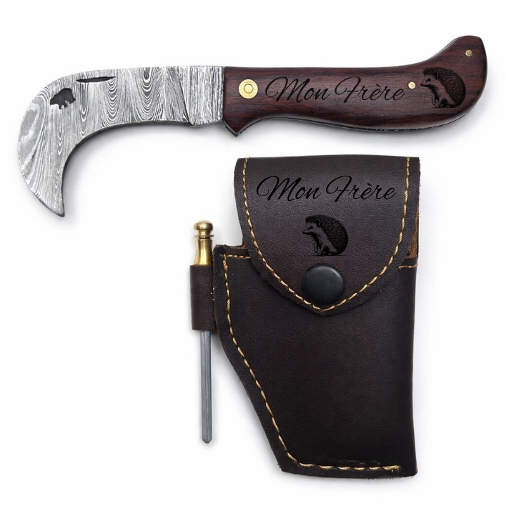 Serpette Gravure Personnalisée -  Damas - Bois de Rose.