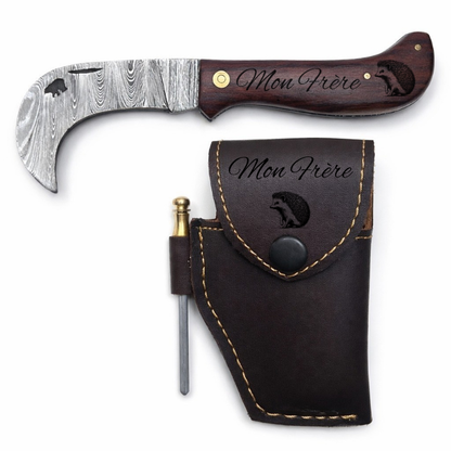 Serpette Gravure Personnalisée -  Damas - Bois de Rose.