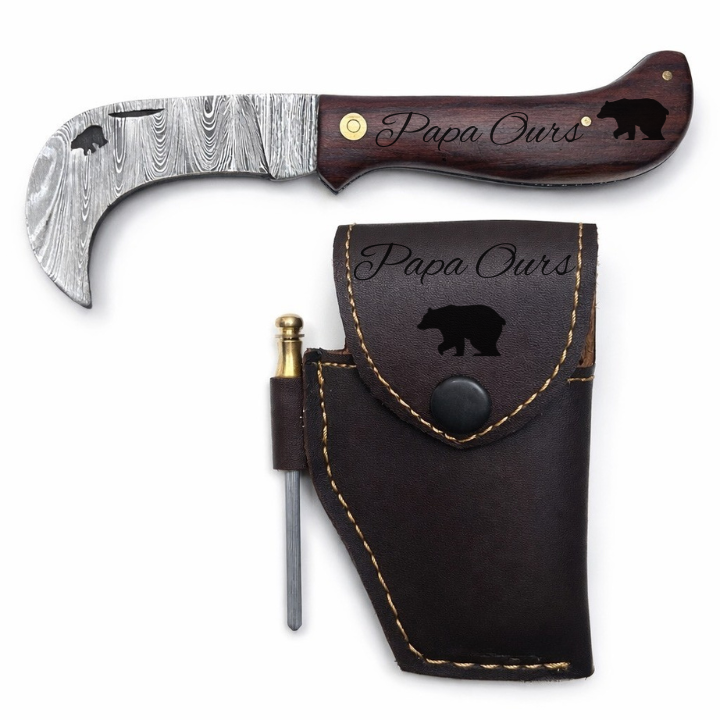 Serpette Gravure Personnalisée -  Damas - Bois de Rose.